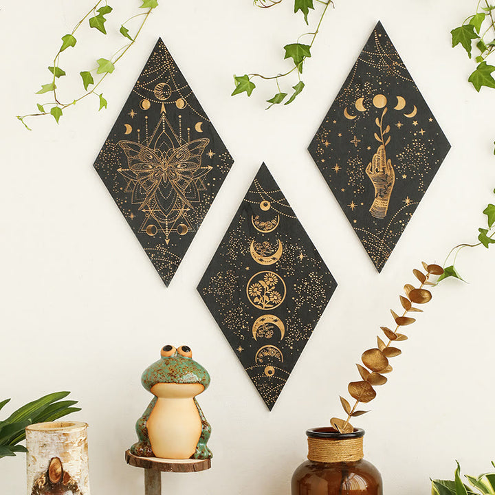 Olivenorma Engraved Wooden Moon Phase Floating Crystal Shelf - image 0