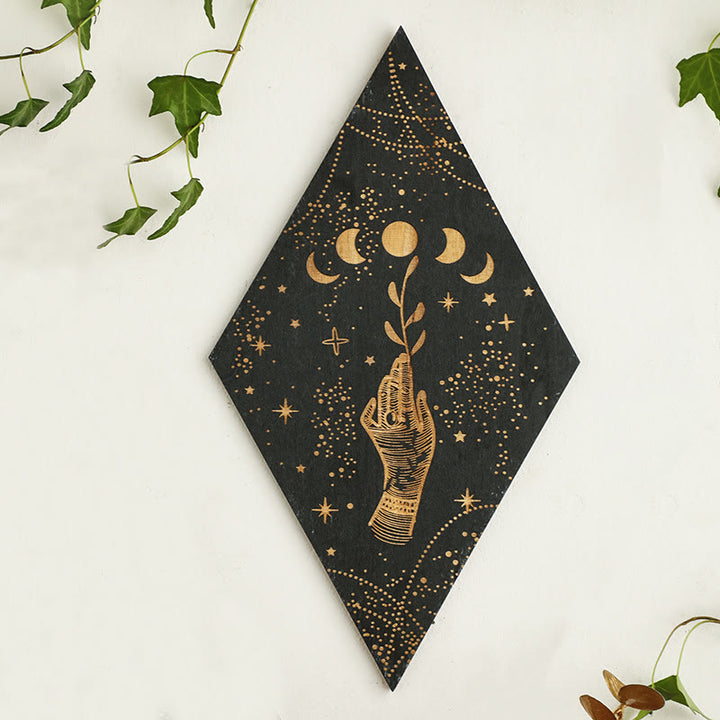 Olivenorma Engraved Wooden Moon Phase Floating Crystal Shelf - Moon Phase A - image 1