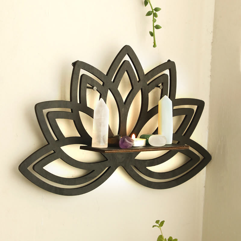 Olivenorma Wooden Wall Floating Buddha Lotus Crystal Shelf - Lotus - image 0