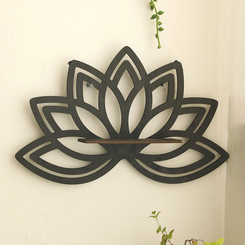 Olivenorma Wooden Wall Floating Buddha Lotus Crystal Shelf - image 2