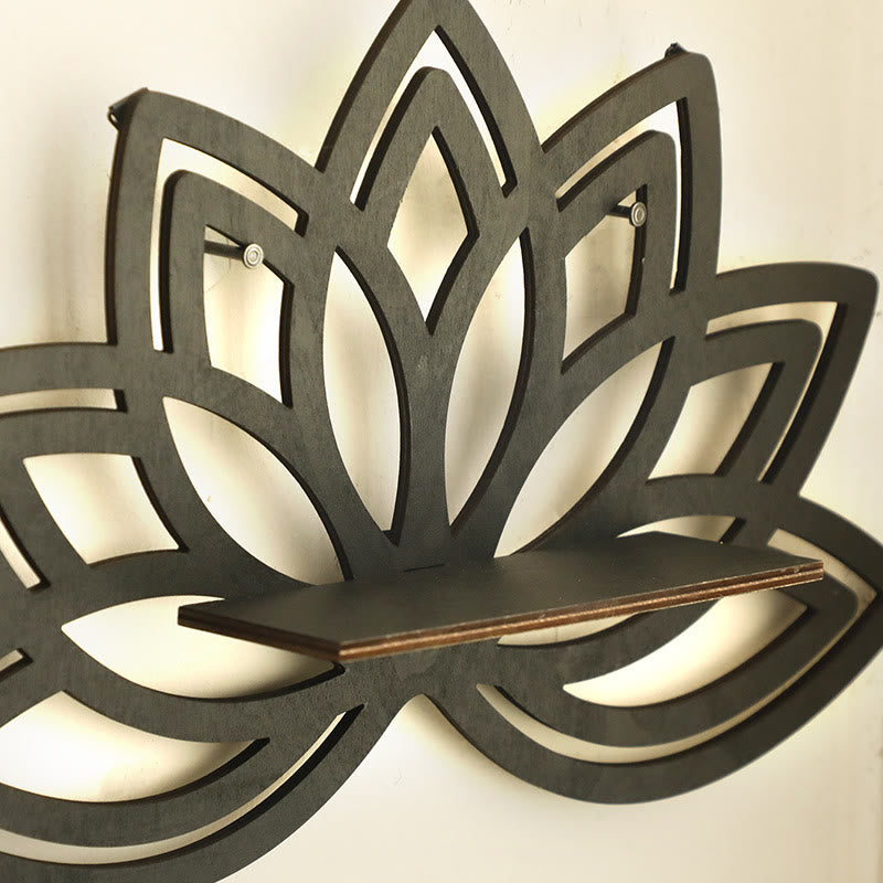 Olivenorma Wooden Wall Floating Buddha Lotus Crystal Shelf - image 3