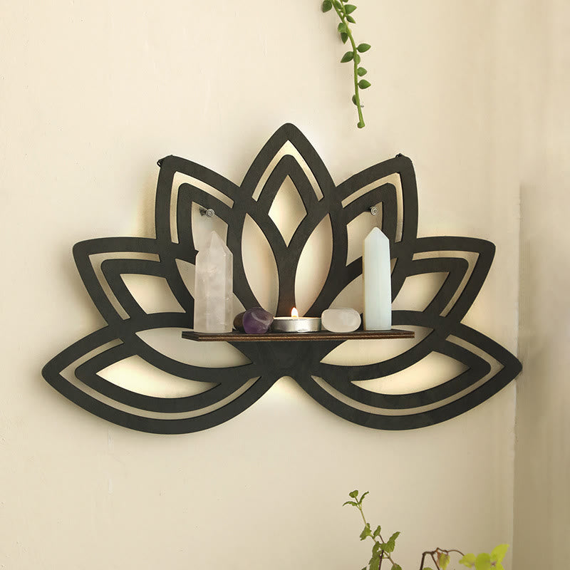 Olivenorma Wooden Wall Floating Buddha Lotus Crystal Shelf - image 1