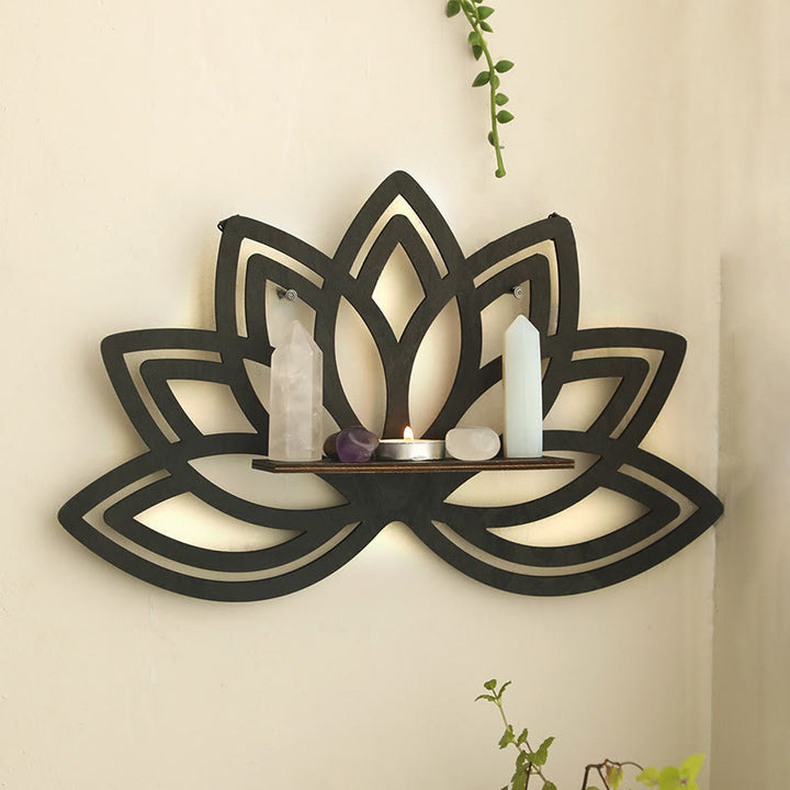 Olivenorma Wooden Wall Floating Buddha Lotus Crystal Shelf - image 1