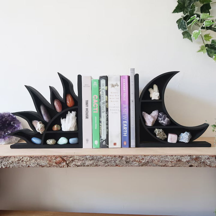 Olivenorma Wooden Moon And Sun Bookend Crystal Display Shelf - image 0