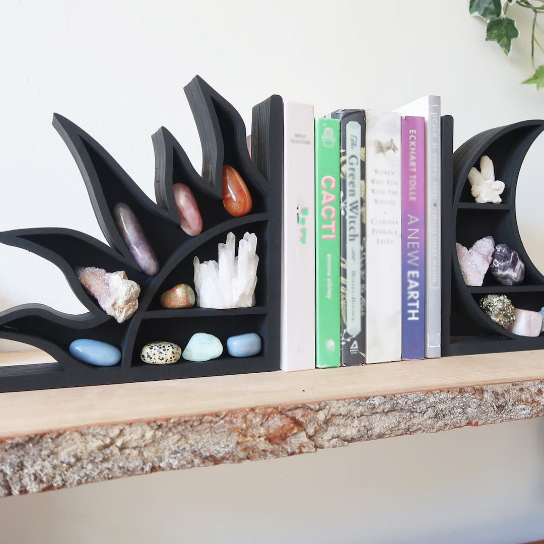 Olivenorma Wooden Moon And Sun Bookend Crystal Display Shelf - image 2