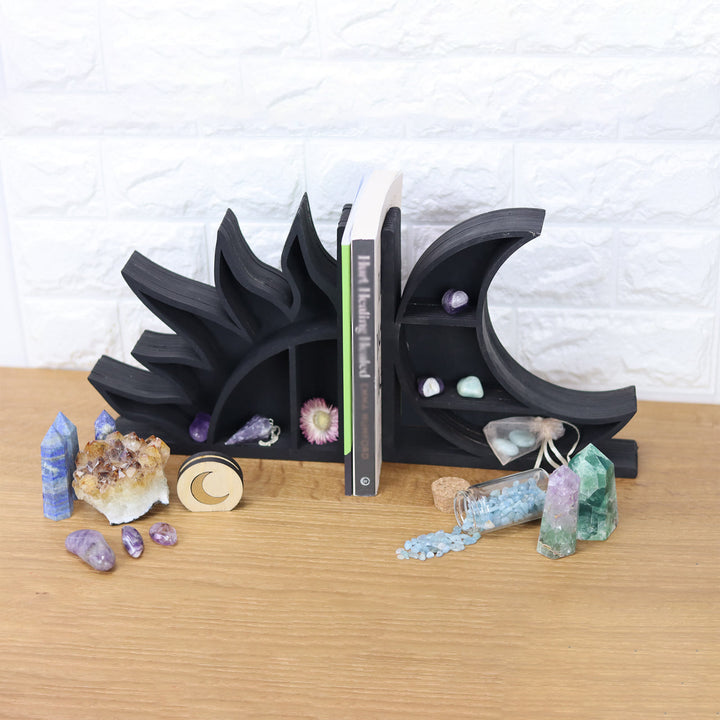 Olivenorma Wooden Moon And Sun Bookend Crystal Display Shelf - image 3