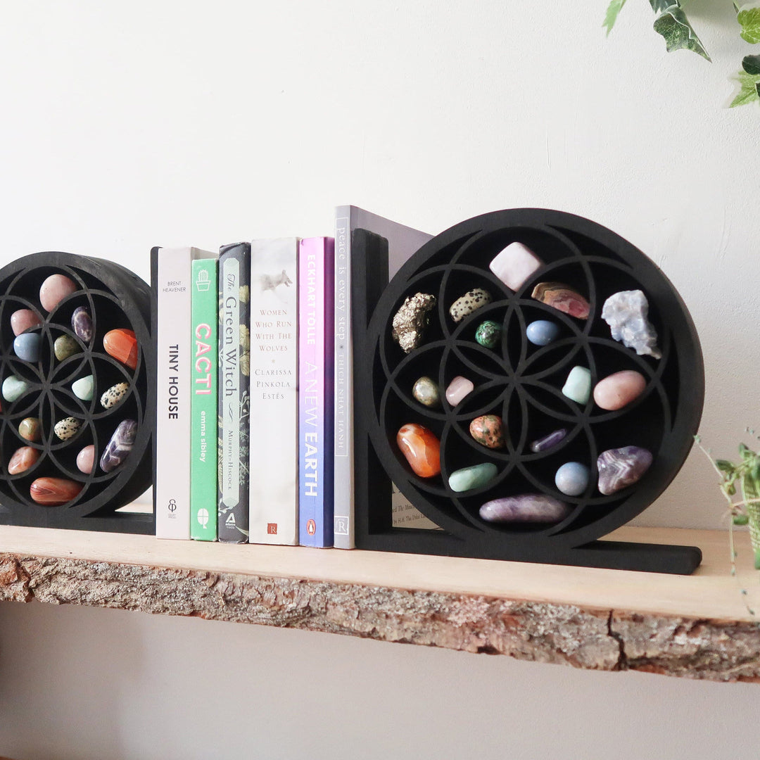 Olivenorma Wooden Moon And Sun Bookend Crystal Display Shelf - image 9