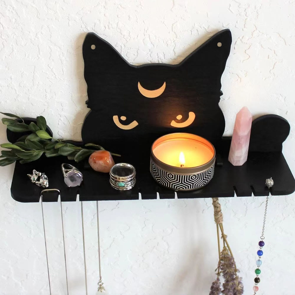 Olivenorma Engraved Wooden Cat Face Crystal Display Shelf - Cat - image 0