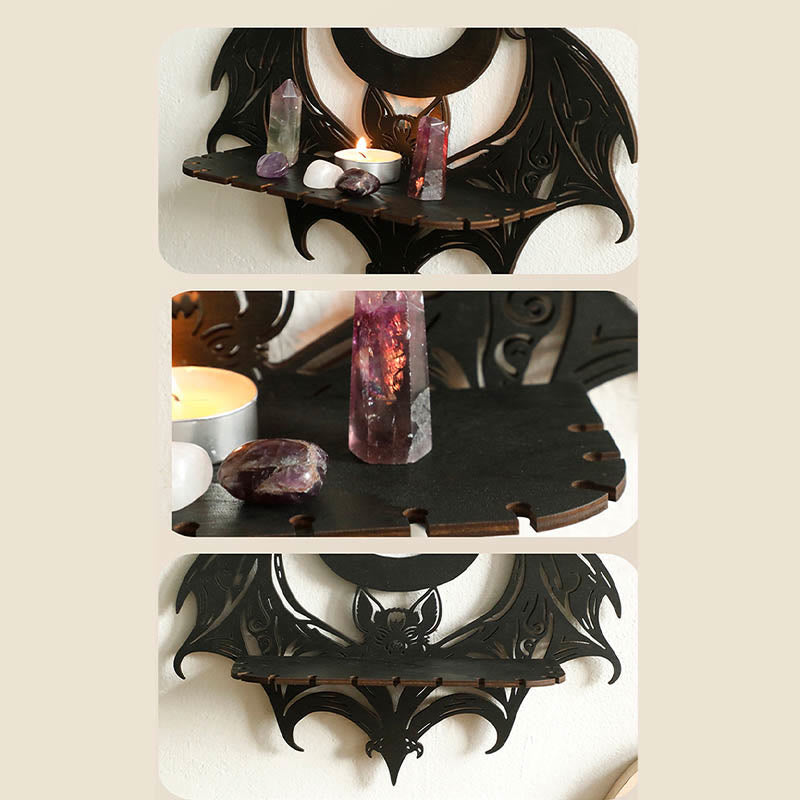 Olivenorma Bat And Moon Wooden Wall Decor Crystal Shelf - image 4