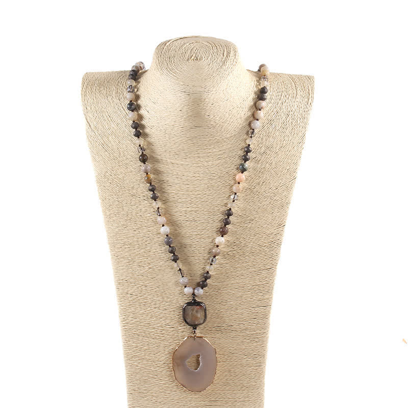 Olivenorma 8mm Beaded Bohemian Style Agate Pendant Necklace - image 4