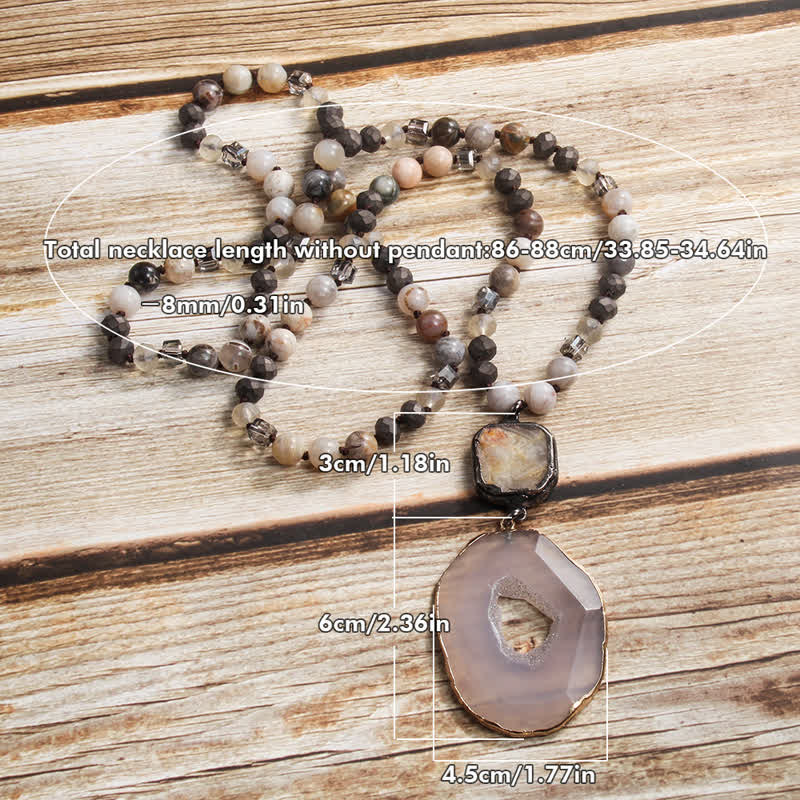 Olivenorma 8mm Beaded Bohemian Style Agate Pendant Necklace - image 3