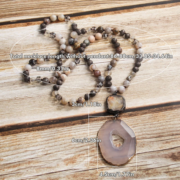 Olivenorma 8mm Beaded Bohemian Style Agate Pendant Necklace - image 3