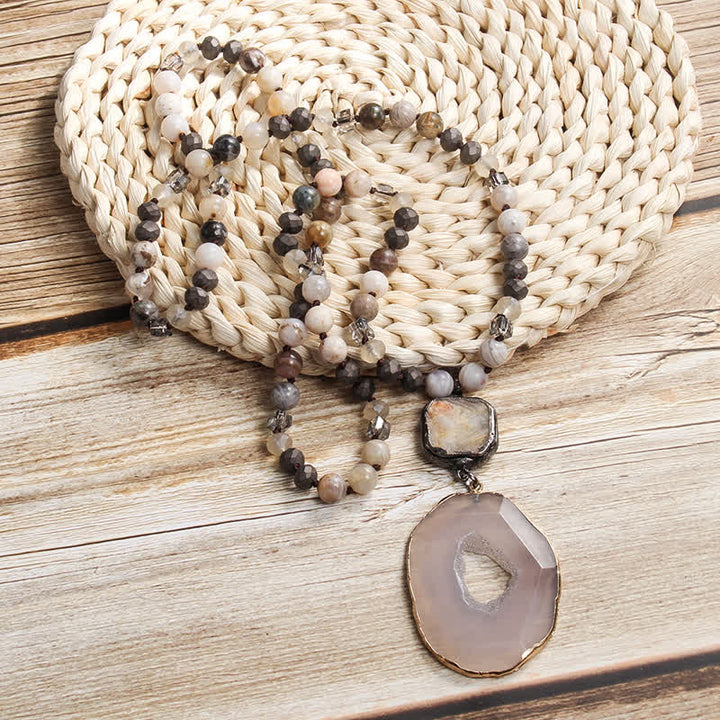 Olivenorma 8mm Beaded Bohemian Style Agate Pendant Necklace - image 2