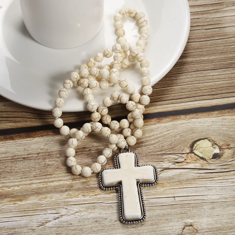 Olivenorma 8mm Blue White Turquoise Cross Pendant Necklace - image 6