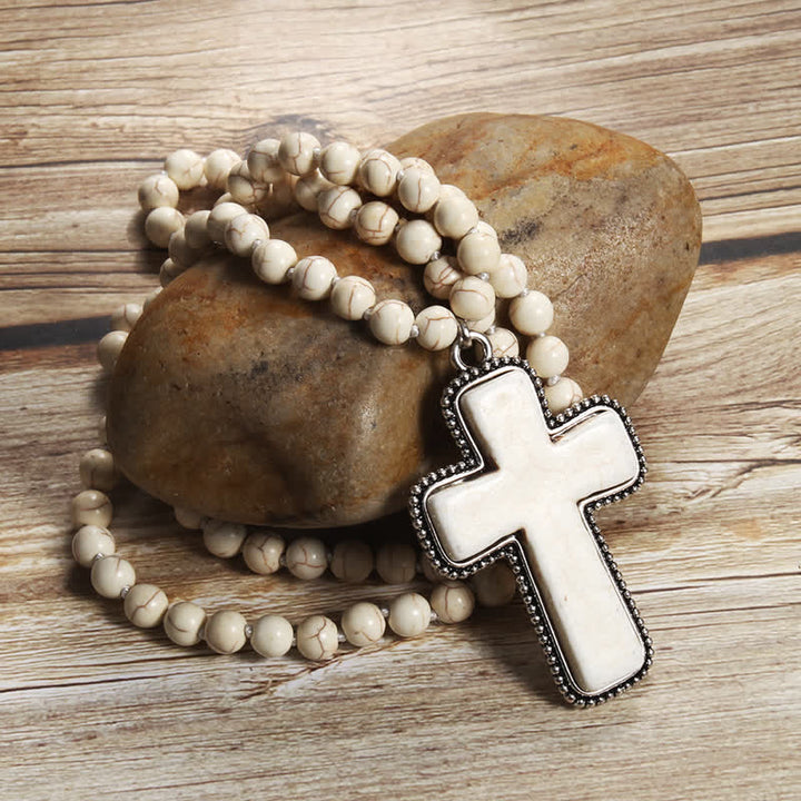 Olivenorma 8mm Blue White Turquoise Cross Pendant Necklace - image 8