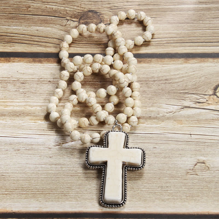 Olivenorma 8mm Blue White Turquoise Cross Pendant Necklace - image 7