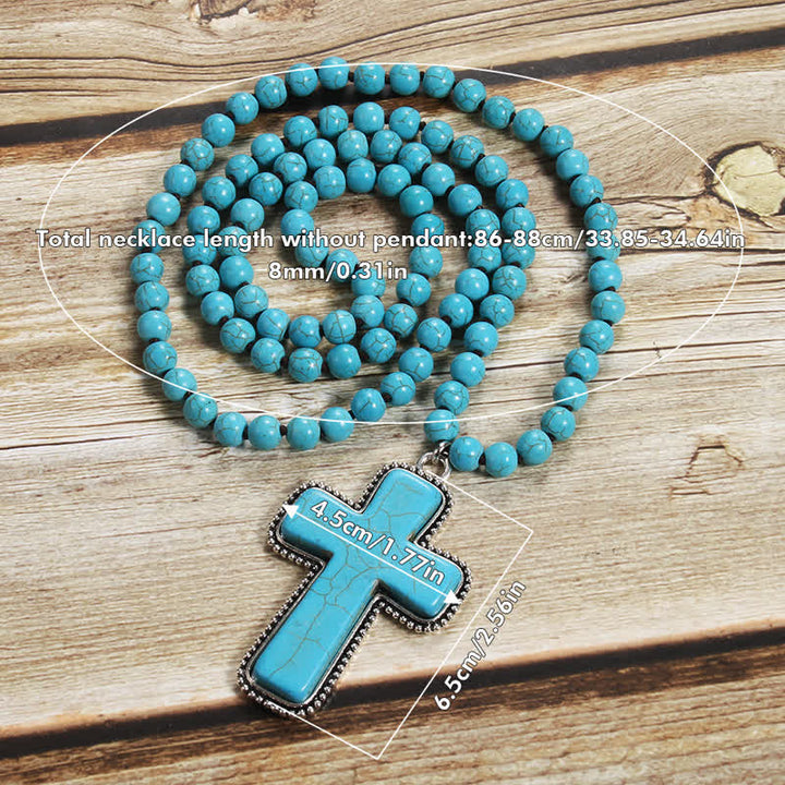 Olivenorma 8mm Blue White Turquoise Cross Pendant Necklace - image 3