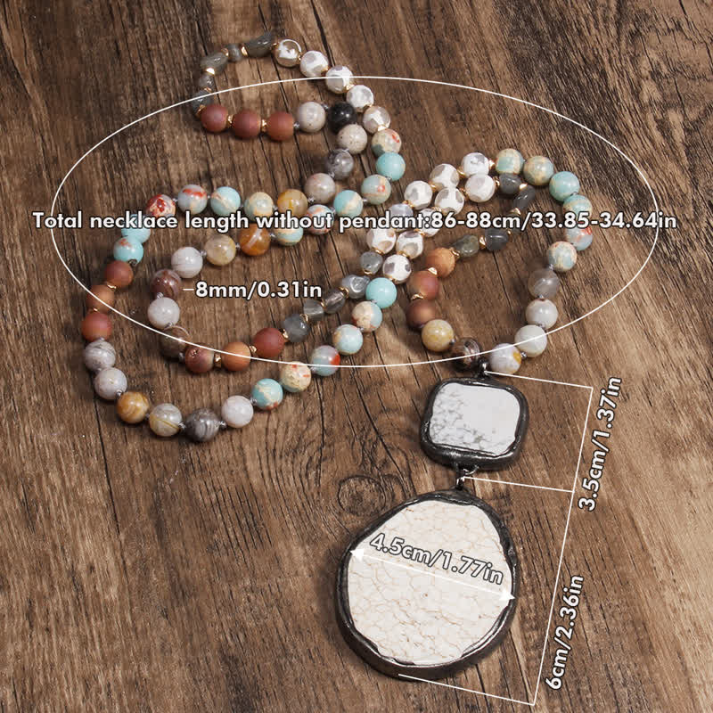 Olivenorma 8mm White Agate Turquoise Beads Pendant Necklace - image 3