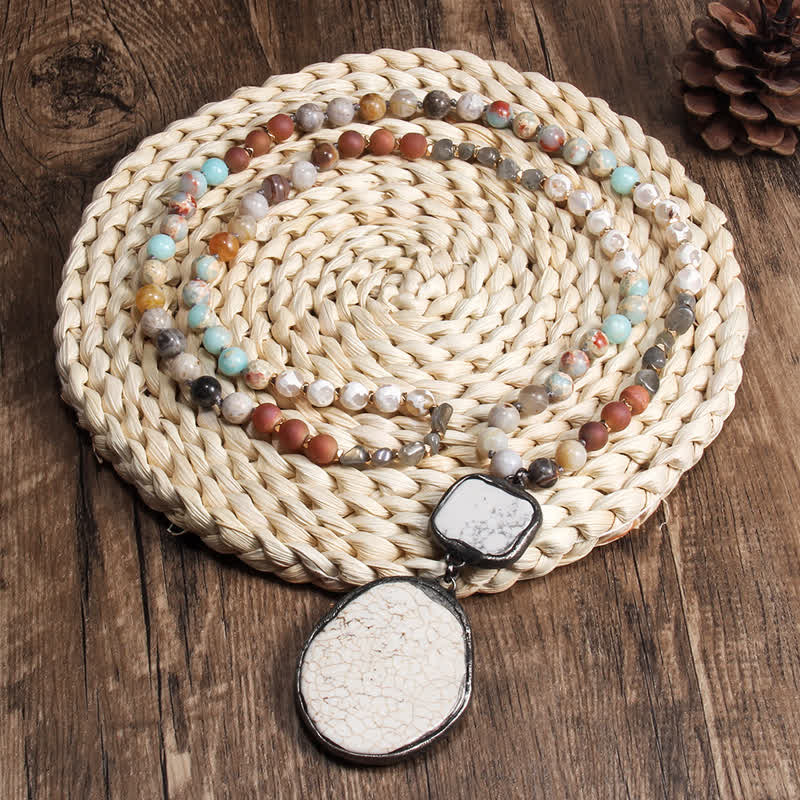 Olivenorma 8mm White Agate Turquoise Beads Pendant Necklace - image 1