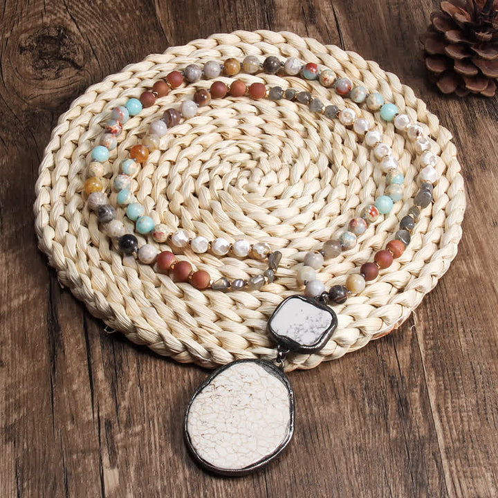 Olivenorma 8mm White Agate Turquoise Beads Pendant Necklace - image 1