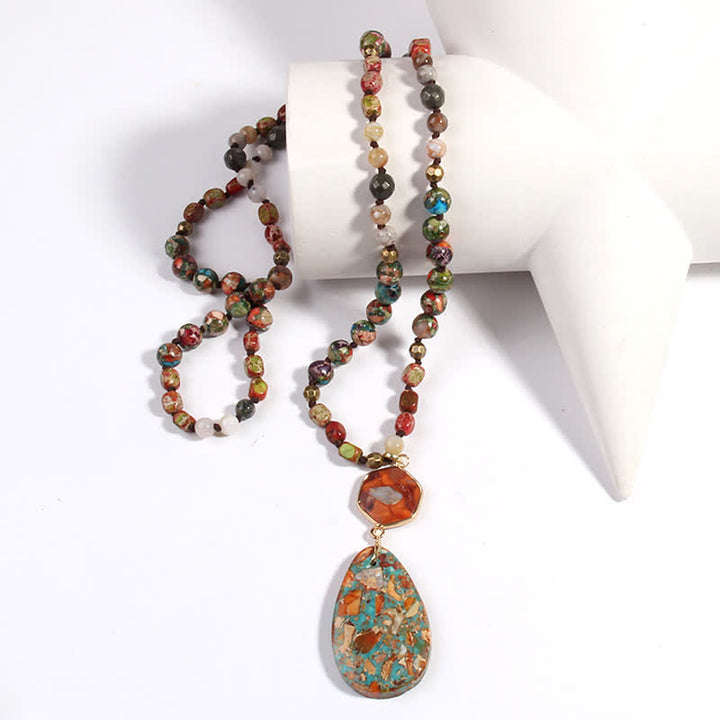 Olivenorma Natural Multicolor Emperor Stone Drop Pendant Necklace - image 9