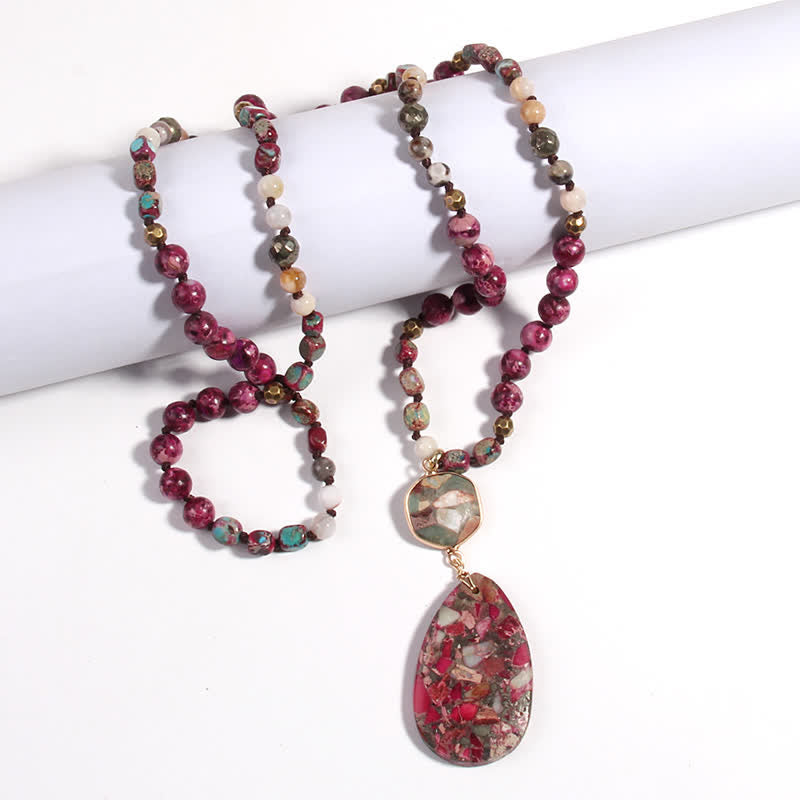 Olivenorma Natural Multicolor Emperor Stone Drop Pendant Necklace - Rose Red Emperor Stone - image 11