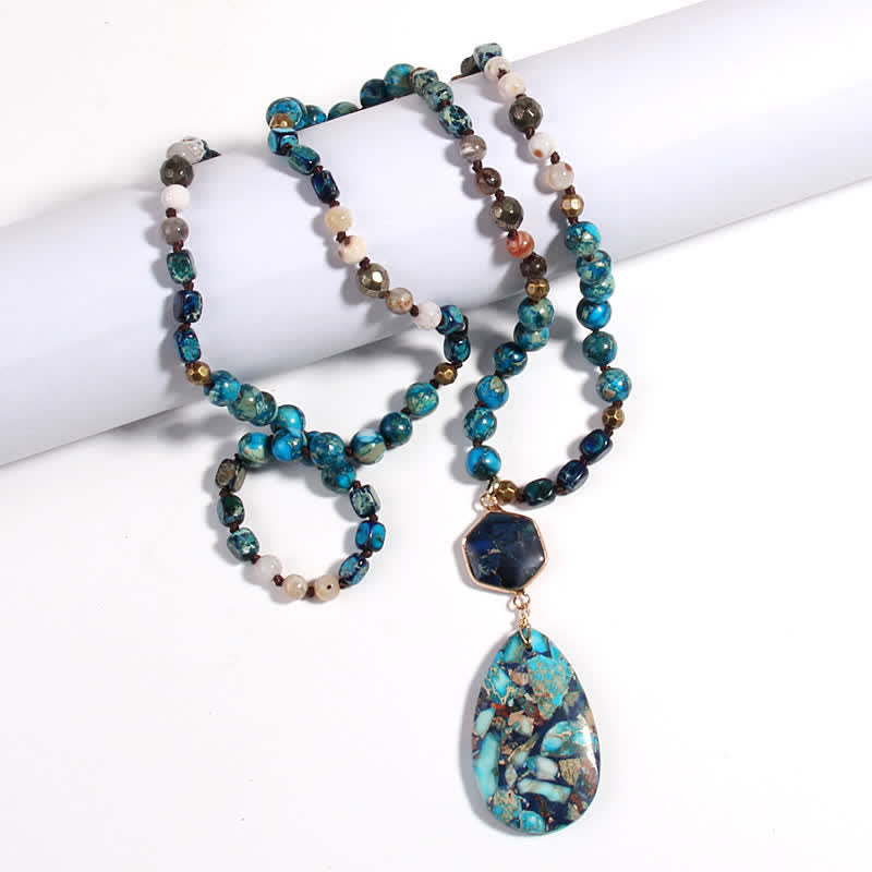 Olivenorma Natural Multicolor Emperor Stone Drop Pendant Necklace - Dark Blue Emperor Stone - image 15