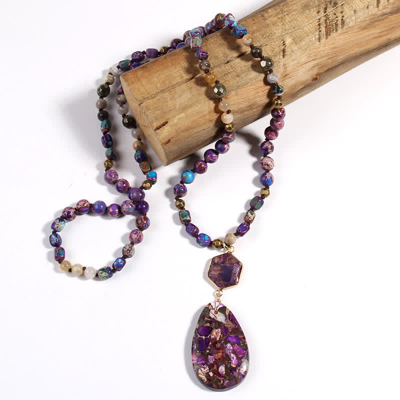 Olivenorma Natural Multicolor Emperor Stone Drop Pendant Necklace - Purple Emperor Stone - image 4