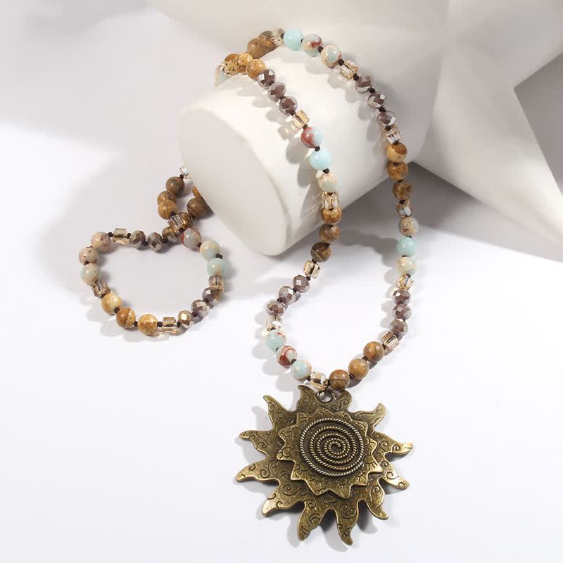Olivenorma 8mm Natural Stone Beaded Sun Pendant Necklace - image 6
