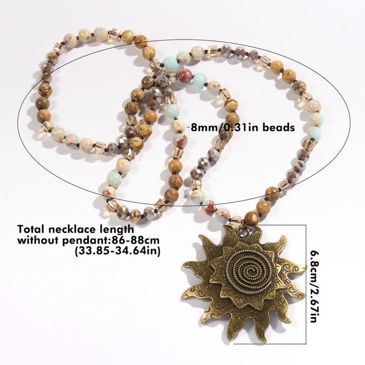 Olivenorma 8mm Natural Stone Beaded Sun Pendant Necklace - image 10