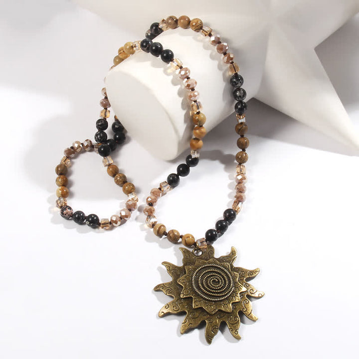 Olivenorma 8mm Natural Stone Beaded Sun Pendant Necklace - image 1