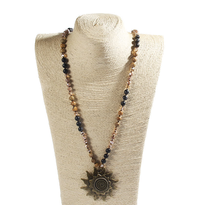 Olivenorma 8mm Natural Stone Beaded Sun Pendant Necklace - image 2