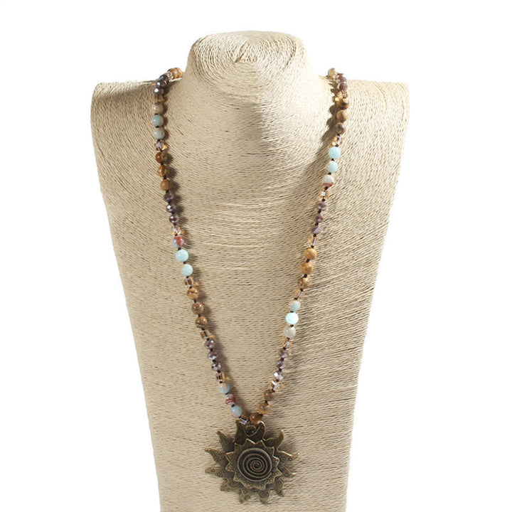 Olivenorma 8mm Natural Stone Beaded Sun Pendant Necklace - image 7