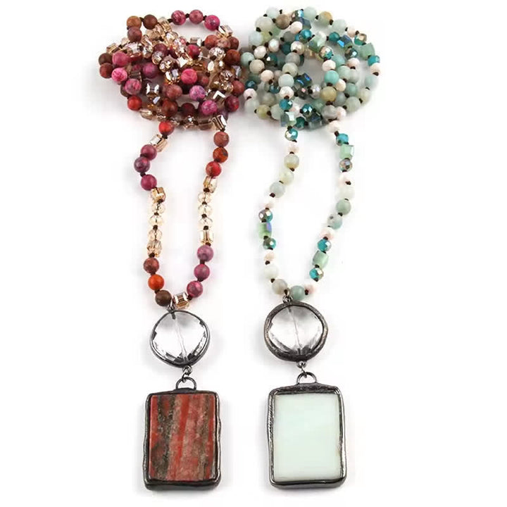 Olivenorma Natural Stone Beads Square Pendant Necklace - image 20