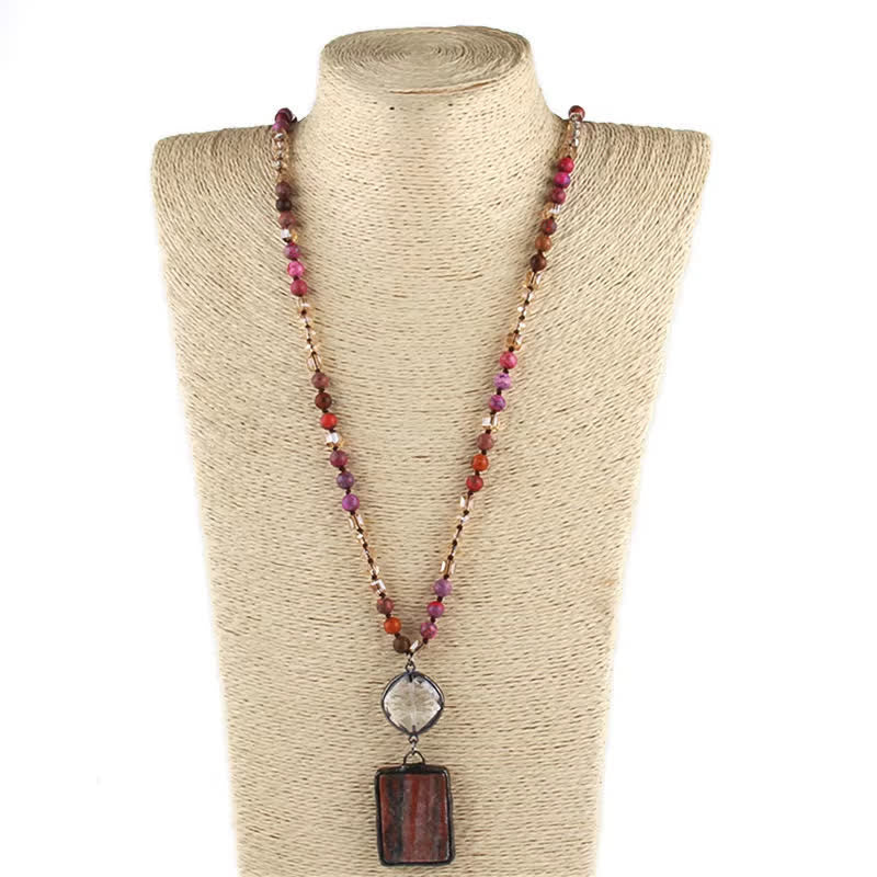 Olivenorma Natural Stone Beads Square Pendant Necklace - Red Jasper - image 19