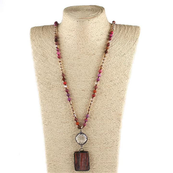 Olivenorma Natural Stone Beads Square Pendant Necklace - Red Jasper - image 19