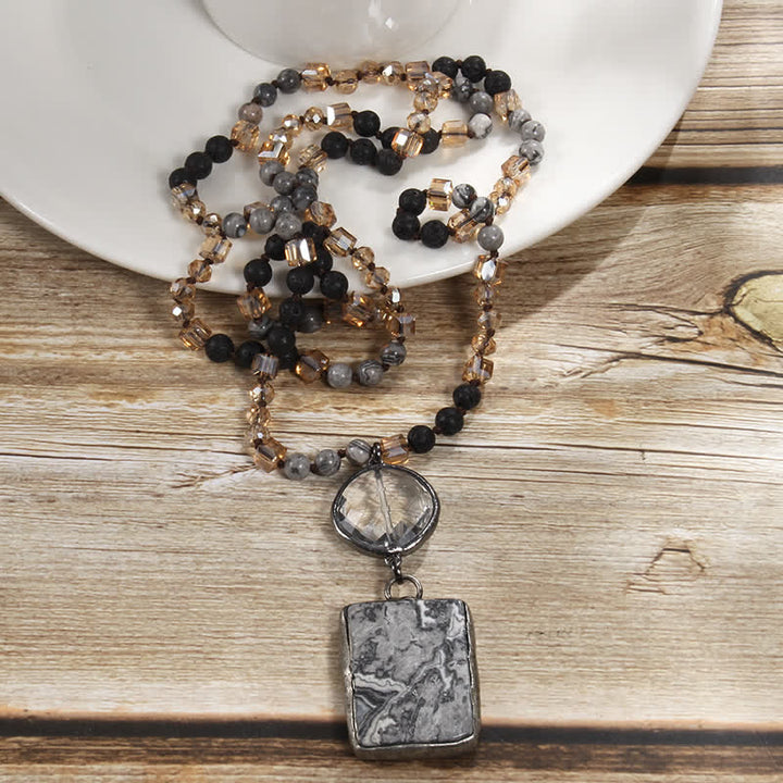Olivenorma Natural Stone Beads Square Pendant Necklace - image 2