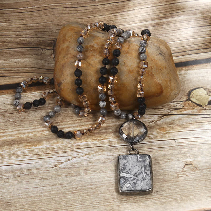 Olivenorma Natural Stone Beads Square Pendant Necklace - image 3
