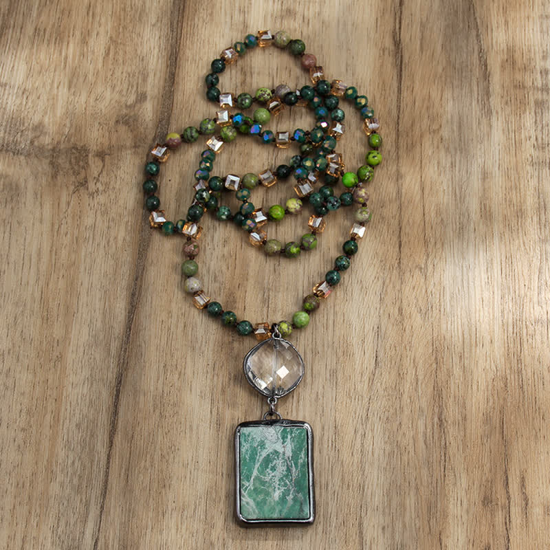 Olivenorma Natural Stone Beads Square Pendant Necklace - African Turquoise - image 13