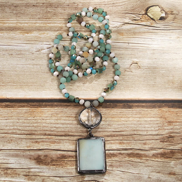 Olivenorma Natural Stone Beads Square Pendant Necklace - Amazonite - image 10