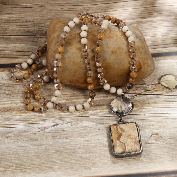 Olivenorma Natural Stone Beads Square Pendant Necklace - image 8