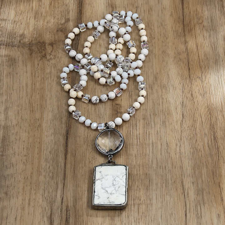 Olivenorma Natural Stone Beads Square Pendant Necklace - Howlite - image 16