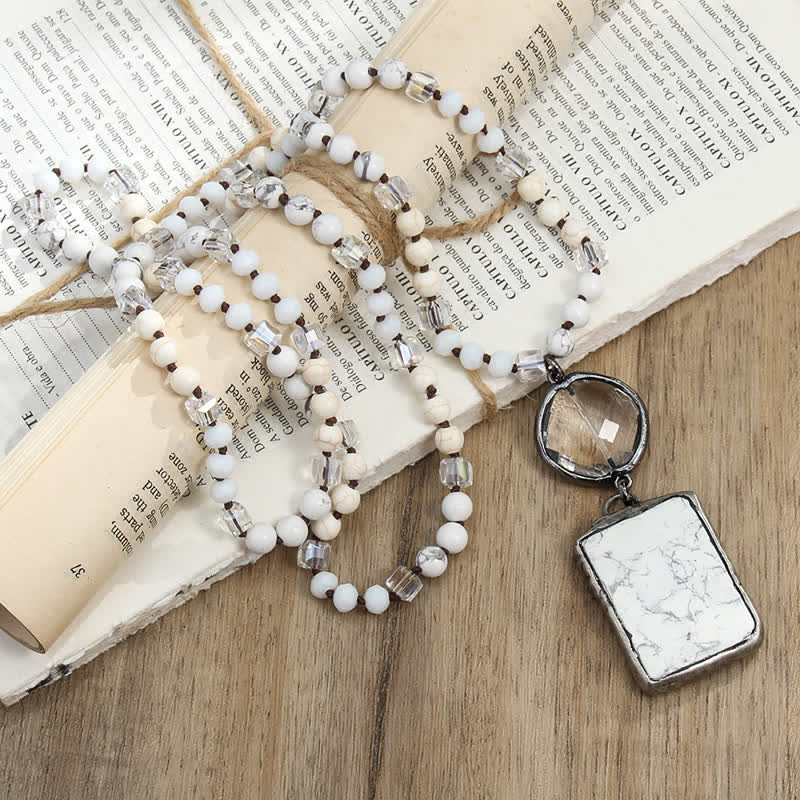 Olivenorma Natural Stone Beads Square Pendant Necklace - image 17