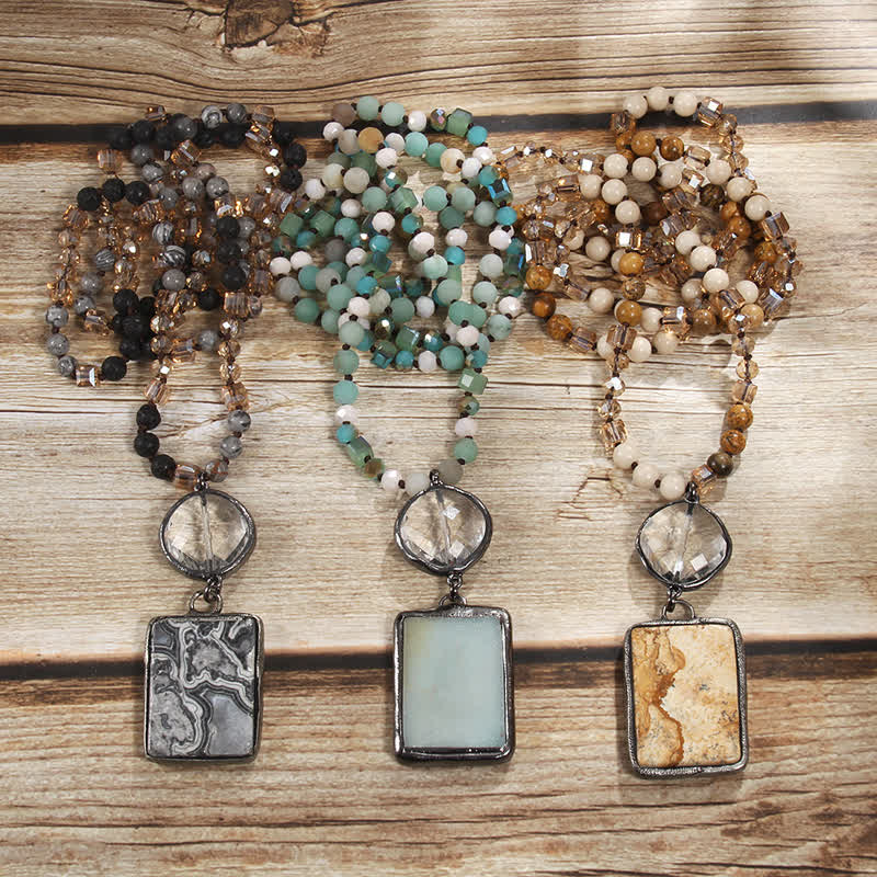 Olivenorma Natural Stone Beads Square Pendant Necklace - image 22