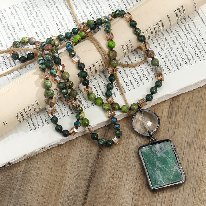 Olivenorma Natural Stone Beads Square Pendant Necklace - image 14