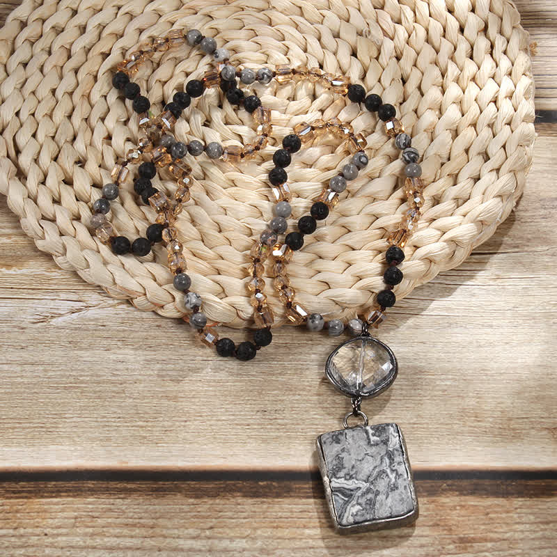 Olivenorma Natural Stone Beads Square Pendant Necklace - image 1