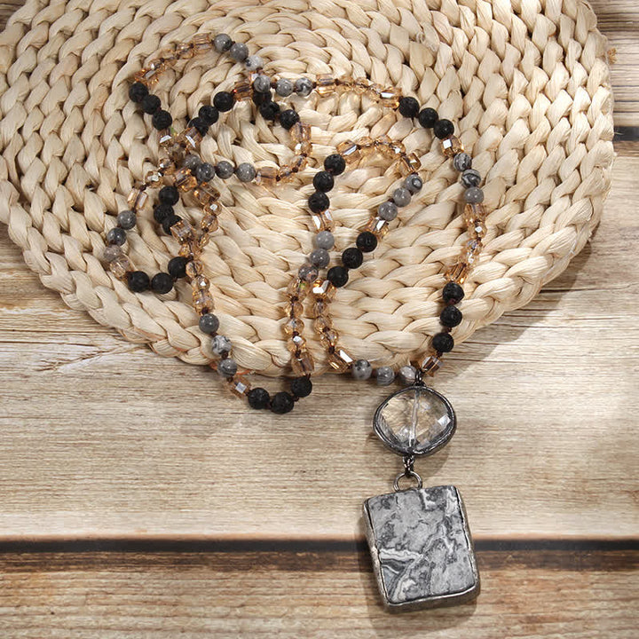 Olivenorma Natural Stone Beads Square Pendant Necklace - image 1