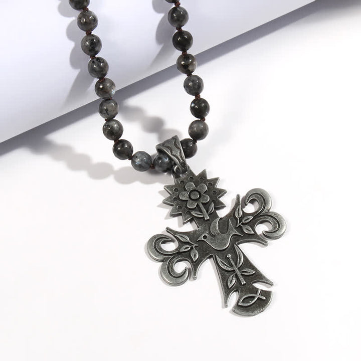 Olivenorma 8mm Labradorite Lava Stone Beads Cross Pendant Necklace - image 3