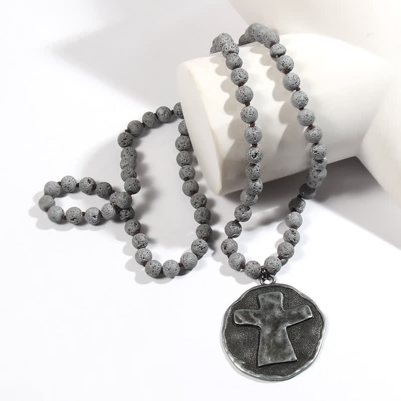 Olivenorma 8mm Labradorite Lava Stone Beads Cross Pendant Necklace - image 8
