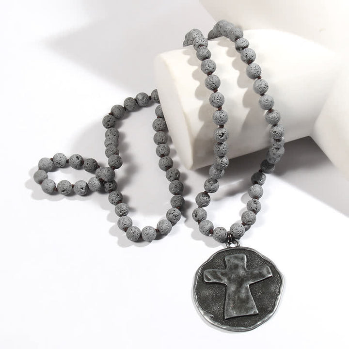 Olivenorma 8mm Labradorite Lava Stone Beads Cross Pendant Necklace - image 8